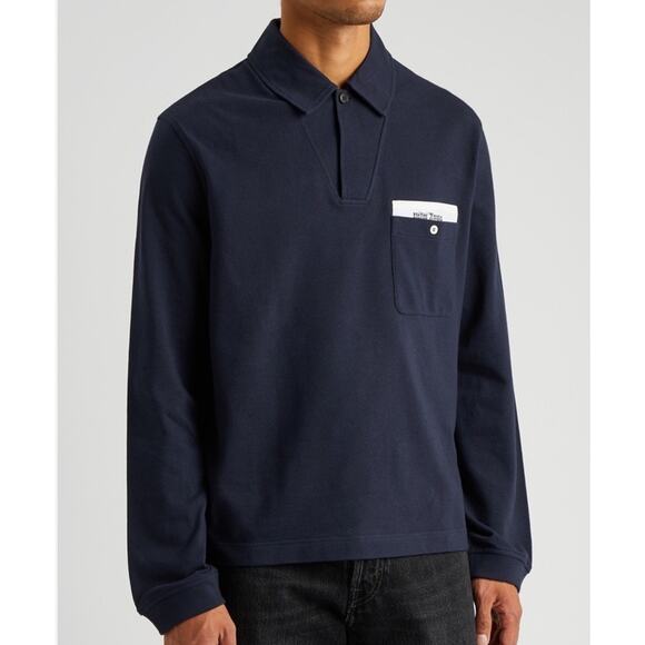 Palm Angels Other - Palm Angels Polo Shirt Size SEE MEASUREMENTS Navy Blue Sartorial Tape Long Sleev